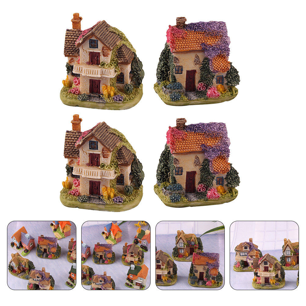 Interior Design Layout - 4Pcs Beautifully Crafted Resin Mini House