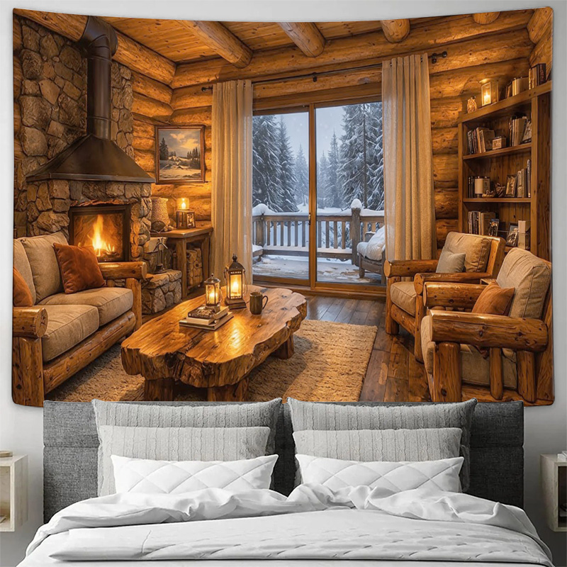 Cozy Wooden Cabin Fireplace In - đánh giá và giá Interior Design Modern